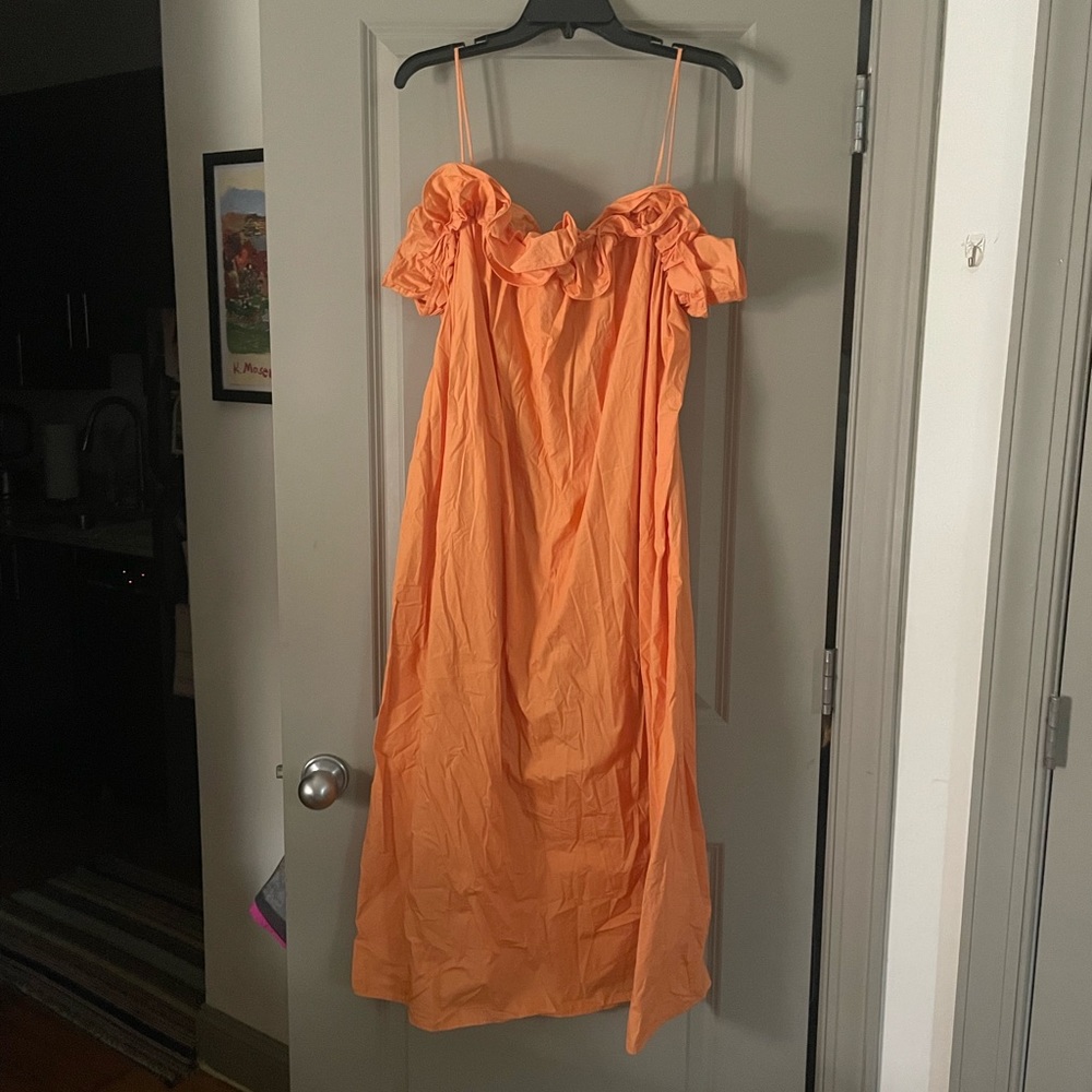 Orange Maxi Dress with Ruffle Top